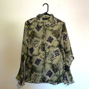 Cassee's | Green and Black Animal Print Button Down Collared Blouse